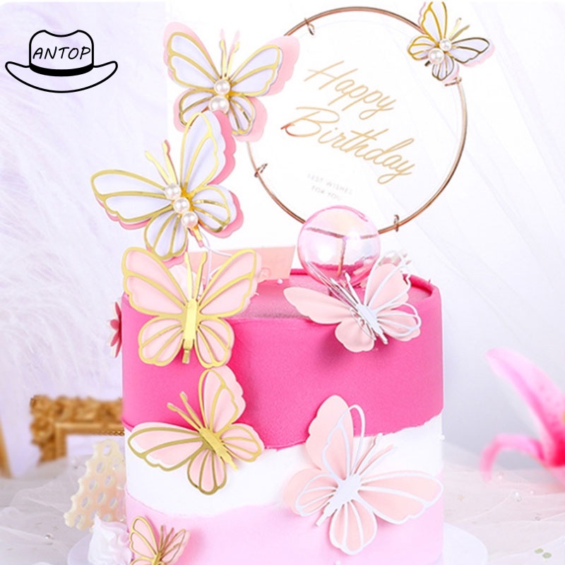 Kupu-kupu Cake Topper Selamat Ulang Tahun Kue Happy Birthday Mutiara Dekorasi Kue ANTOP