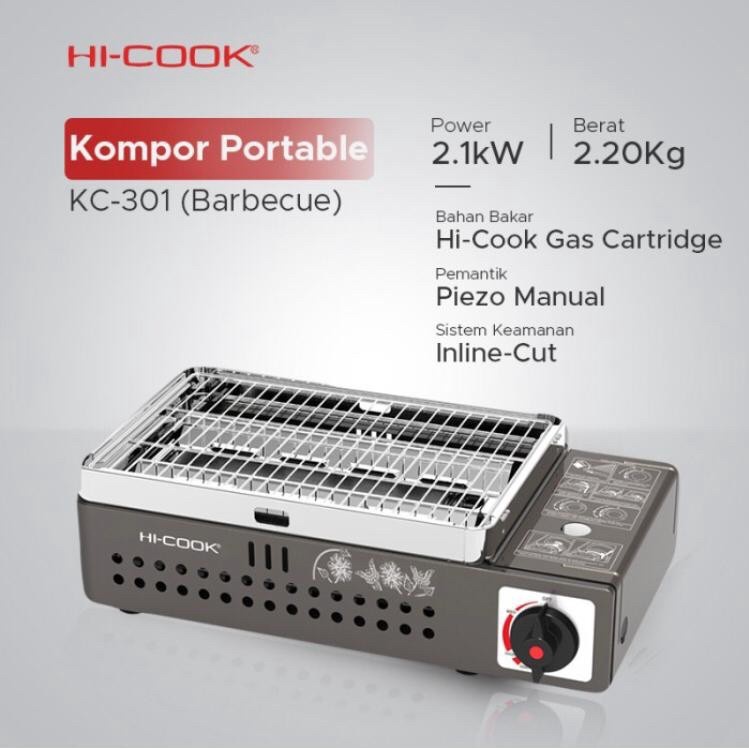HI COOK Kompor Gas Portable HICOOK GRILL Barbeque Grill Panggangan Pemanggang KC301 KC 301 KC-301