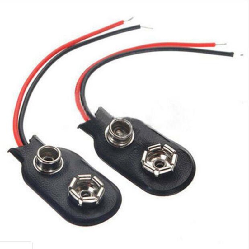 (LUCKID) 10pcs Klip Konektor Baterai Tipe I 9V (9 Volt) Warna Hitam Dengan Kabel