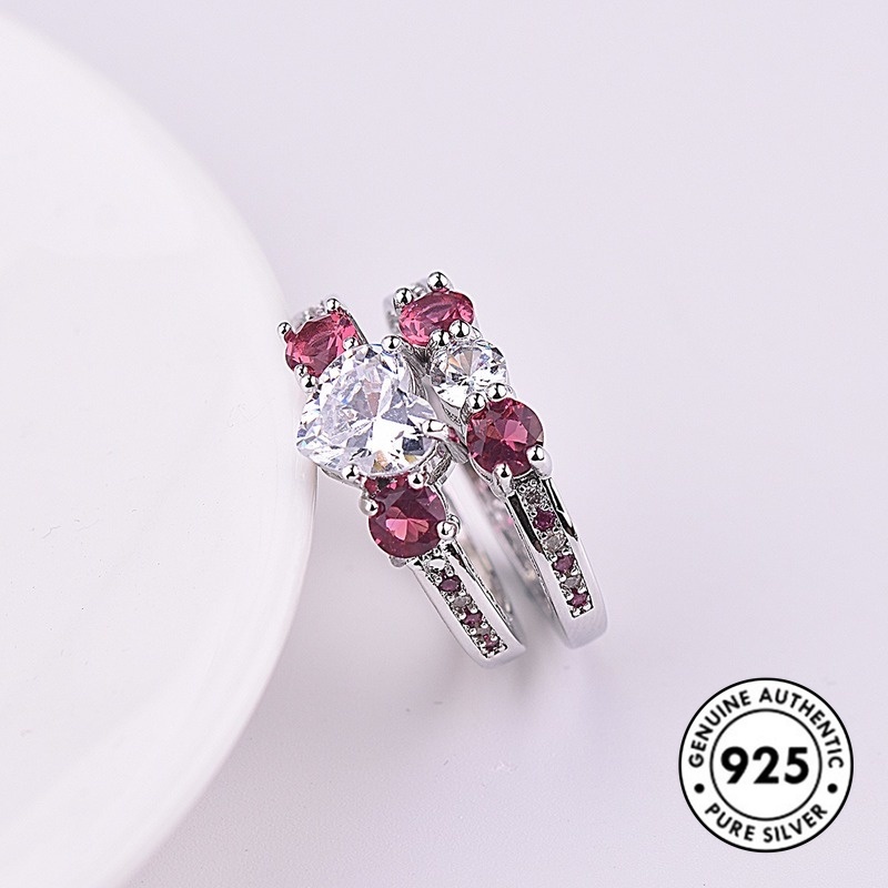 Cincin Sterling Silver 925 Dengan Ruby Bentuk Hati Untuk Wanita