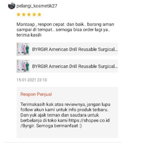 BYRGIR American Drill Reusable Surgical Gown APD Set Baju OKA Katun Operasi Dokter OK Lengan Panjang