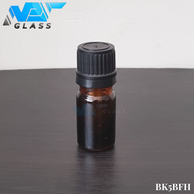 botol kaca 5ml amber coklat tebal tutup filler hitam