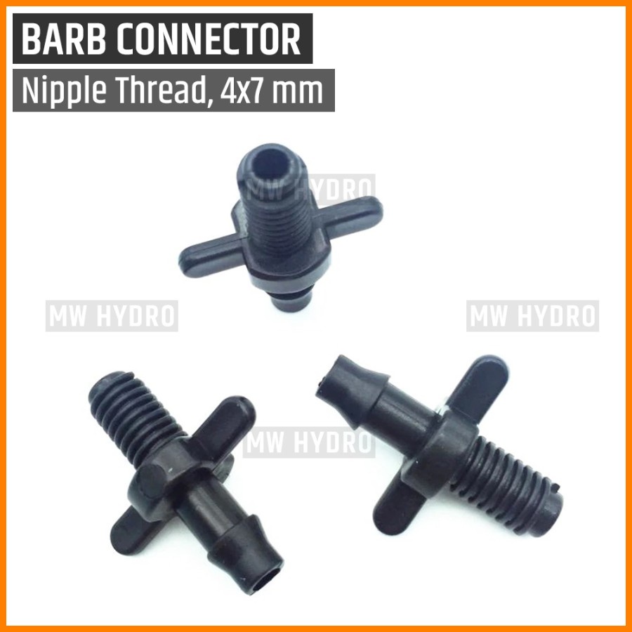Barb Connector 7 mm - Male Thread 6 mm | Konektor Selang Irigasi Hidroponik - Drat Luar 6 mm / Nepel Ulir