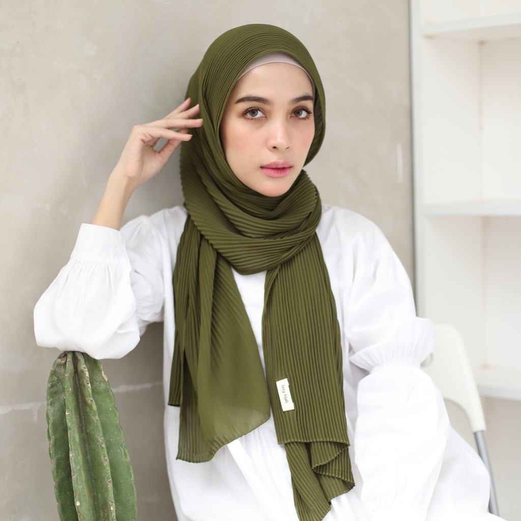 Lozy Hijab - Ayra Pleats Shawl ( Pashmina Full Plisket )-Soft Army