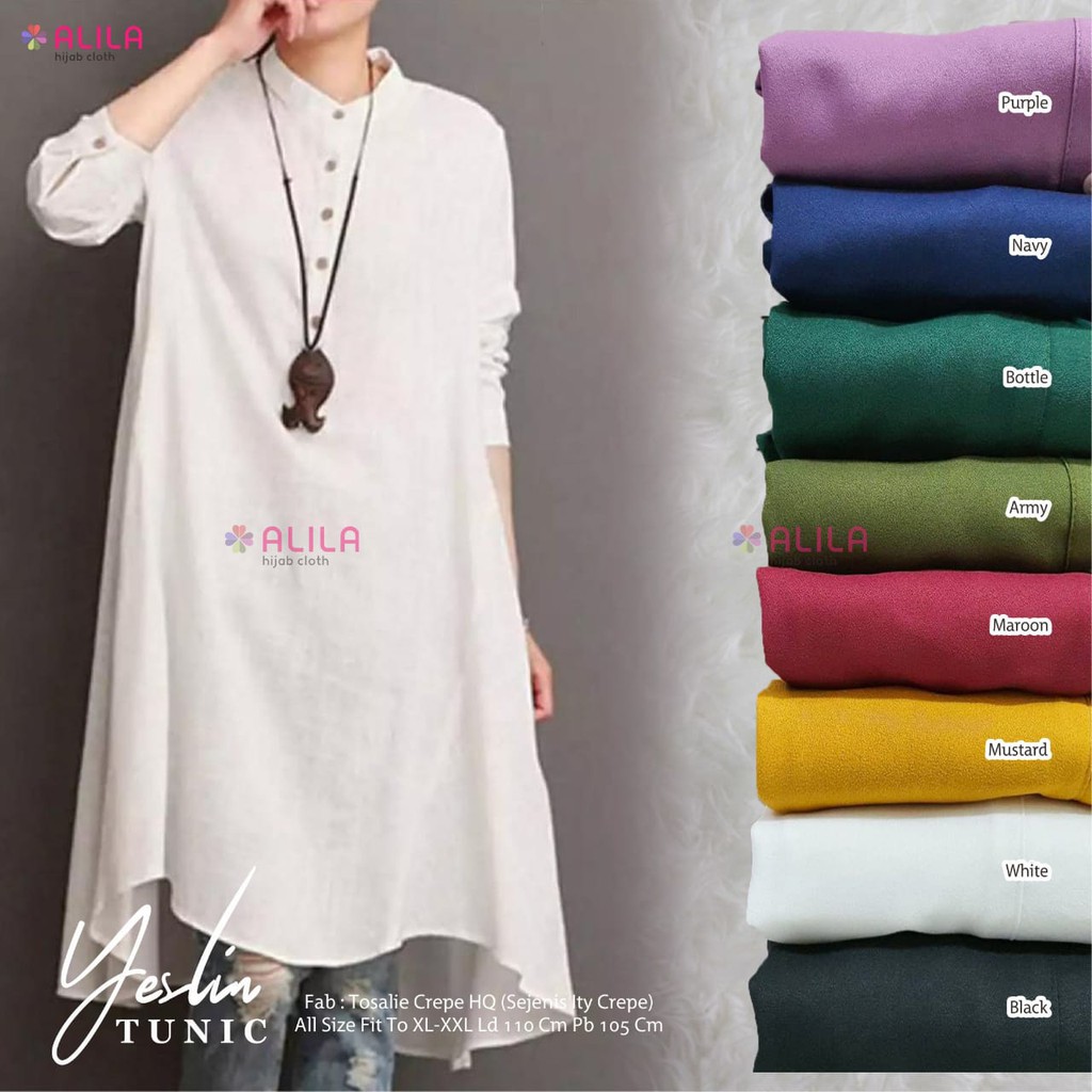 Tunik Polos Bahan Crepe / Tunik Kasual Wanita / Tunik Jumbo Polos / Tunik Yeslin Polos Premium