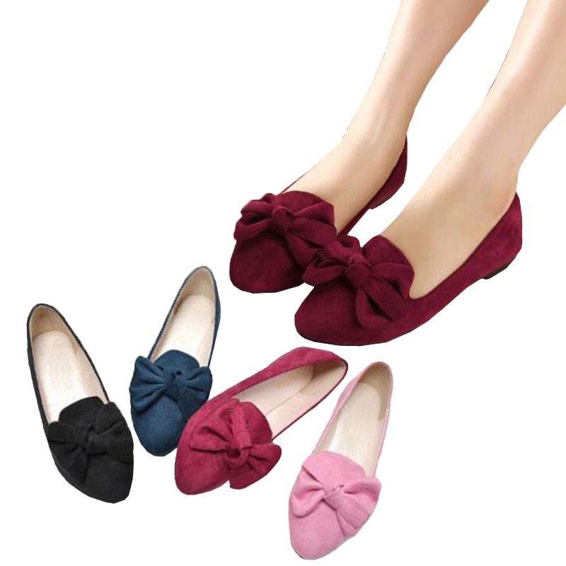 Ribbon loafer FSP04 cantik - sepatu pita suede cewek 