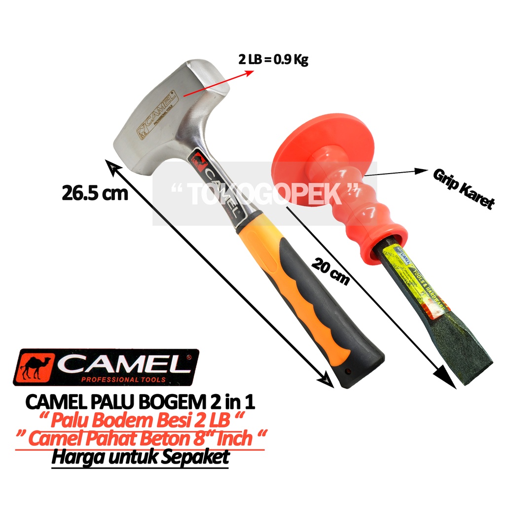 CAMEL PAKET PALU BODEM BOGEM 2LB BESI + PAHAT BETON 8&quot; INCH