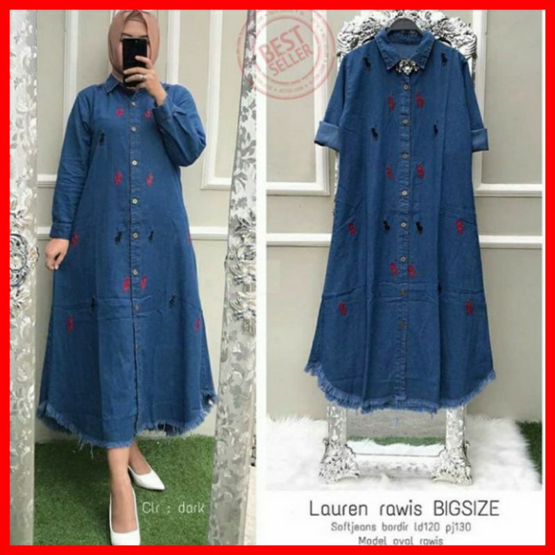 Lauren Rawis Baju Tunik Long Jeans wanita terbaru / Tunik jeans Terbaru 2022 Ld 120 Pb 130 / Tunic L