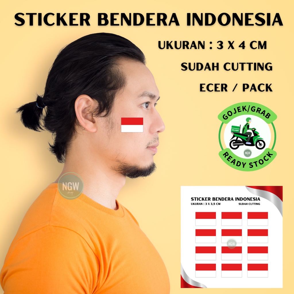 Sticker bendera indonesia merah putih 3x4 cm ecer grosir READY STOCK kemerdekaan 17 agustus