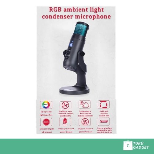 Microphone Condenser USB Mikrofon Kondensor Studio RGB Light