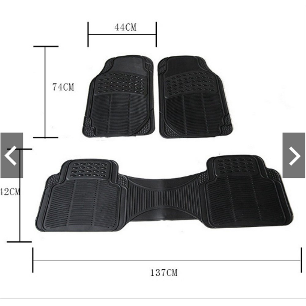 karpet mobil hitam karet universal 1 set 3 pcs 2 Baris Depan Tengah Set Tebal Berat Tidak Geser Anti Slip