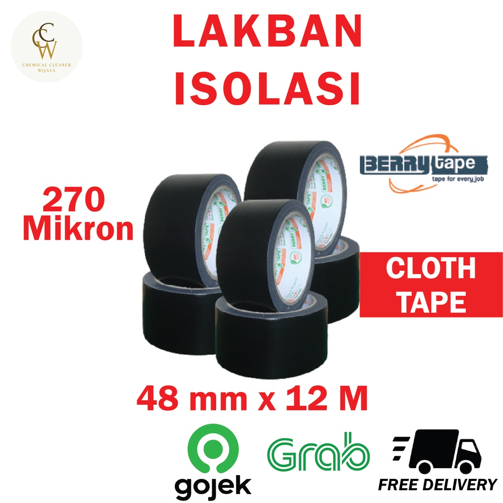 Jual Isolasi Lakban Hitam Cloth Tape Super Rekat 48mm 2 Inch 12 Meter ...