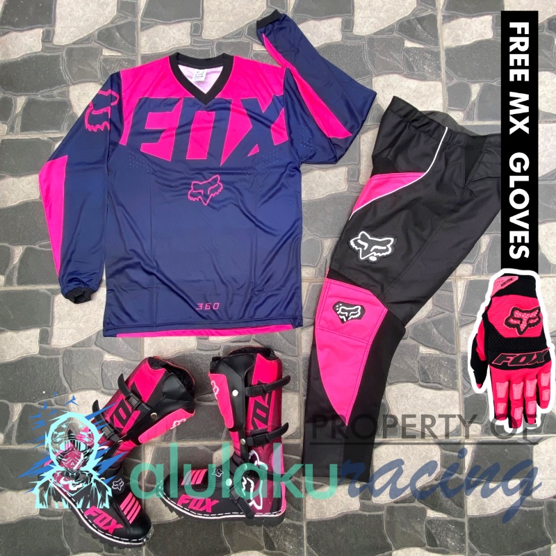 Jersey, Celana, Sarung Tangan &amp; Sepatu Fullprint with Protectors Fullset MX Trail Motocross - Paket Bundling FOCTFG071202-F48