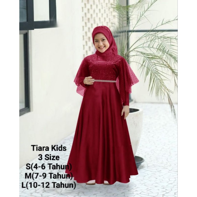 PAKAIAN GAMIS ANAK PEREMPUAN MAXI BROKAT/MAXI TIARA KIDS 4-12 TAHUN MATT MOSCREPE MIX BROKAT DAN TILLE DOT