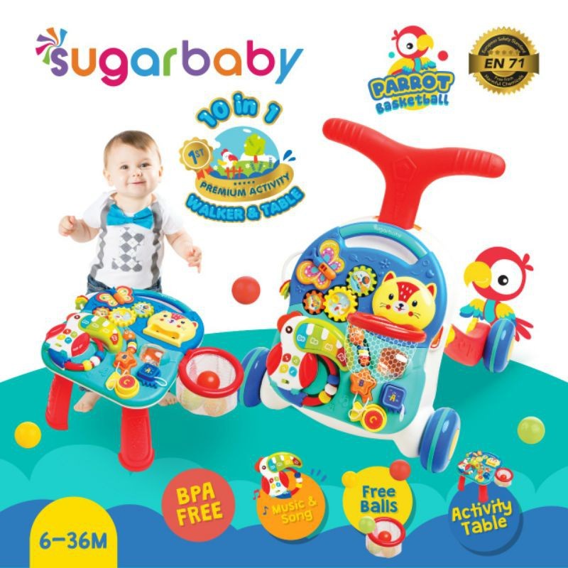 SUGAR BABY 10IN1 PREMIUM ACTIVITY WALKER & TABLE-RED-BLUE