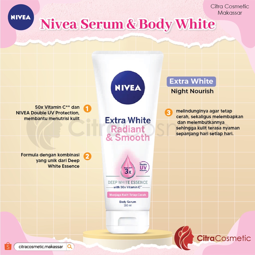 Nivea Body Serum Extra White | Night | Repair Care Protect | Radiant | Glow | Hijab 180ml