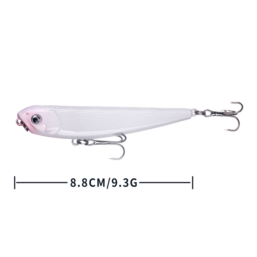 Hengjia 1pcs Umpan Pancing Minnow Popper Crankabit VIB Pencil Fishing Lure Bentuk Ikan Kecil Putih Bermata 3d Luminous Plastic Bait Fishing Tackle