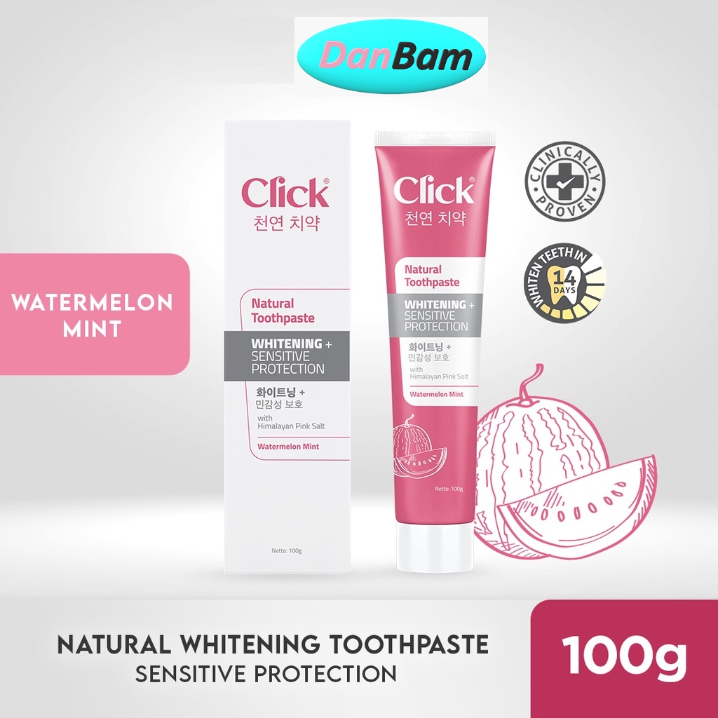 Click Natural Toothpaste Whitening + Sensitive Protection Pasta Gigi Korea Watermelon Mint