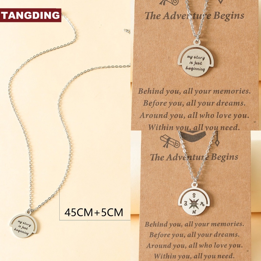 【COD Tangding】Kalung Rantai Klavikula Model Kompas Dua Sisi Bahan Stainless Steel Untuk Wanita