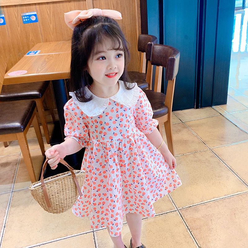 Dress Anak Perempuan Import Kerah Motif Buah Peach