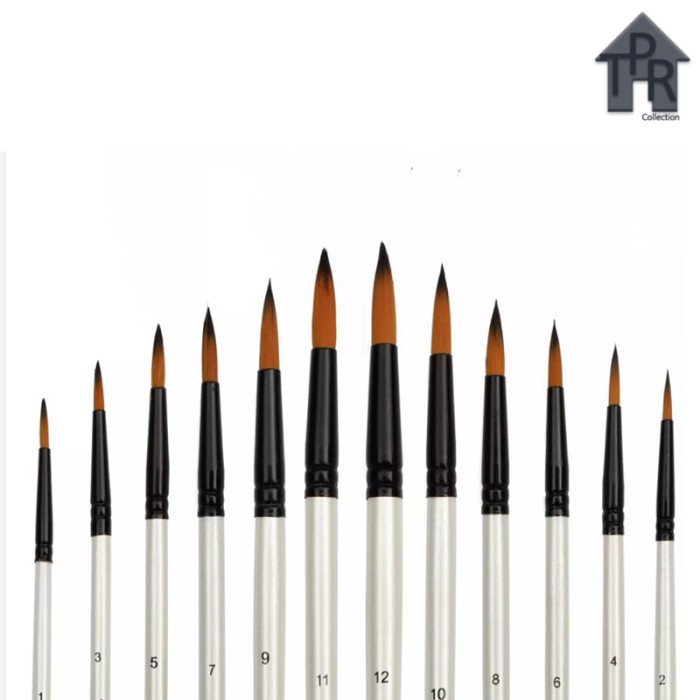 Set kuas lukis lancip / artist paint brush round tips - 12pcs.