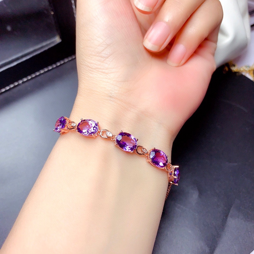 Gelang Berlian Amethyst Bentuk Telur Bahan Stainless Untuk Wanita