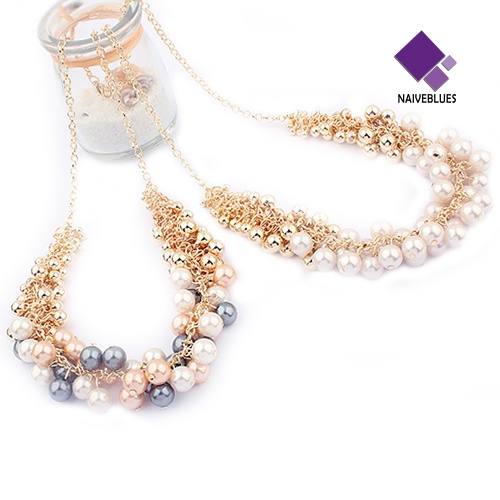 Kalung Rantai Multilayer Aksen Mutiara Imitasi Untuk Wanita