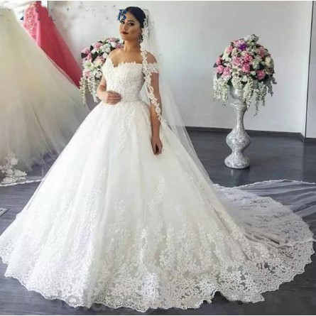 Gaun wedding pengantin Lace Appliques Ball Gown   sabrina  wedding gown pernikahan
