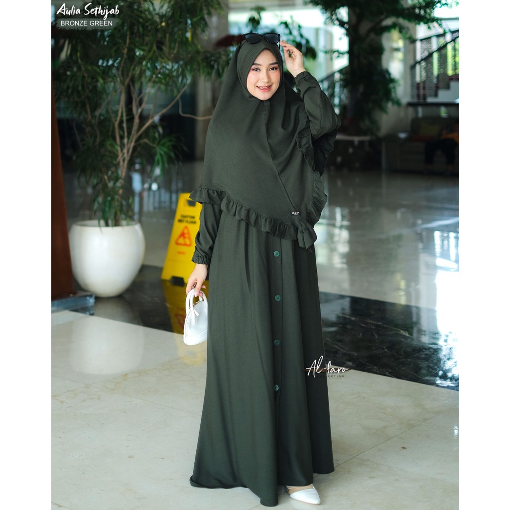 Gamis AULIA Original By Alfaro branded set khimar Itycrepe Premium Kancing TERBARU al faro-5