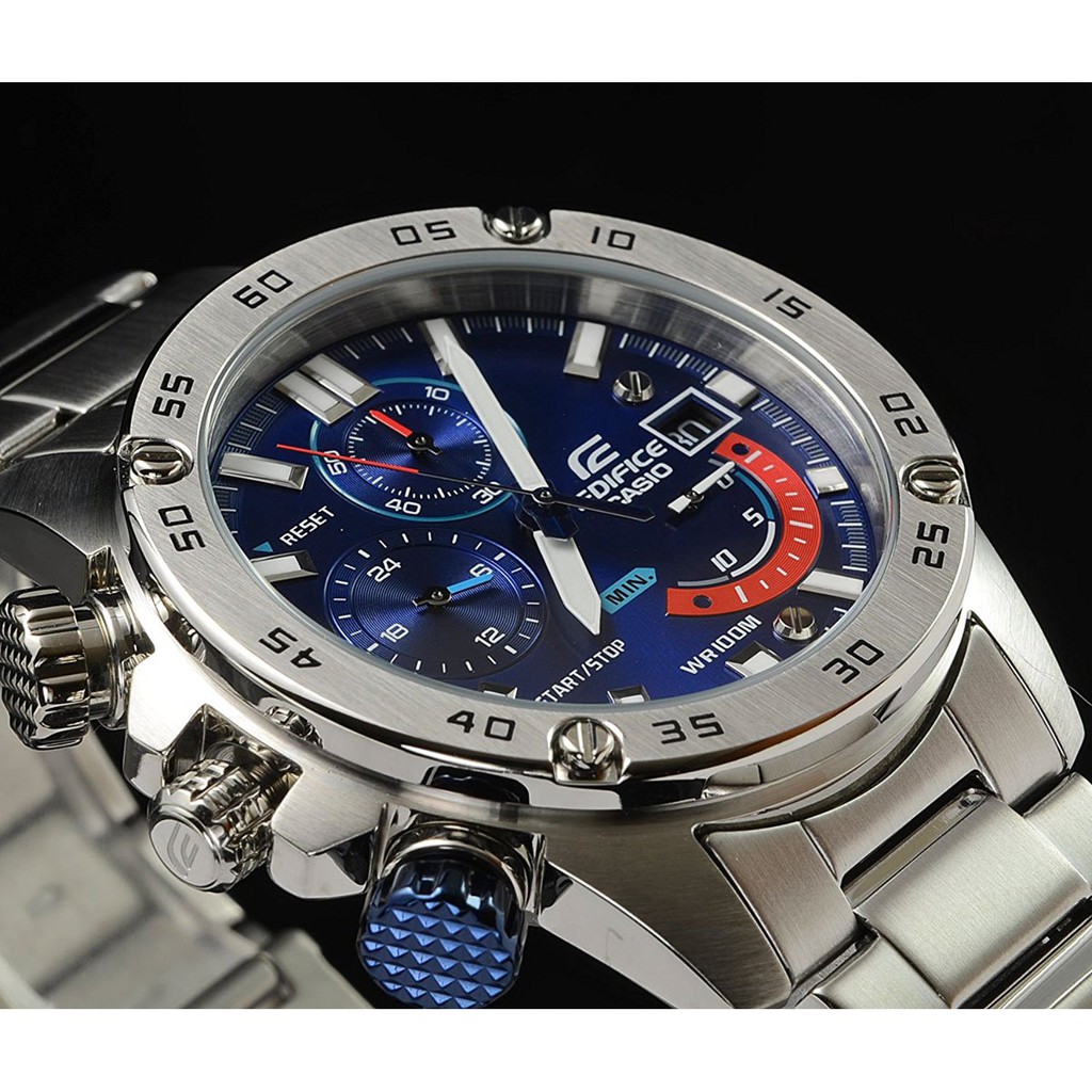 Jam Tangan Pria C*s*o ED*F*C* EFR-558D-2A EFR-558 Chronograph Blue Dial Silver Steel