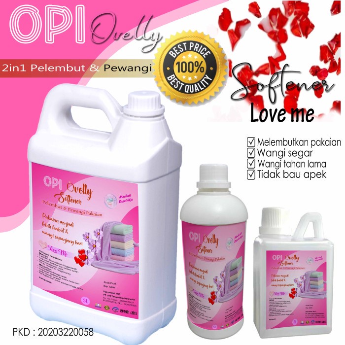 Softener 5 Liter Love Me dan lainnya (pelembut dan pewangi pakaian) Wangi beda Produk OPI baru by Ovelly shop sudah ada izin edar resmi by Oke sabun suplayer