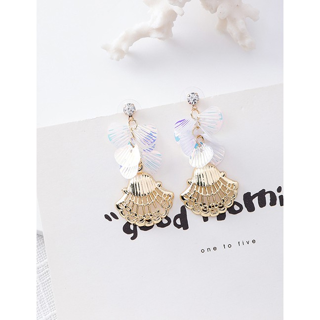 LRC Anting Tusuk Fashion Size Shell Sequined Metal Earrings F48446