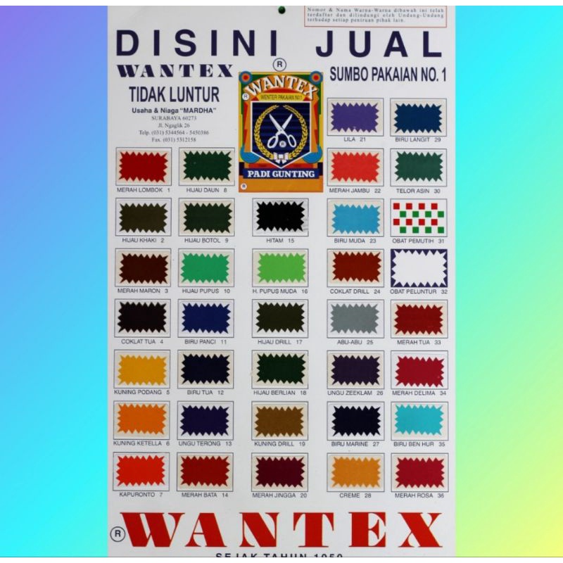 Wantex Wenter Pakaian Pewarna Baju / Kain / Cap Padi Gunting | Wantek | Sumbo