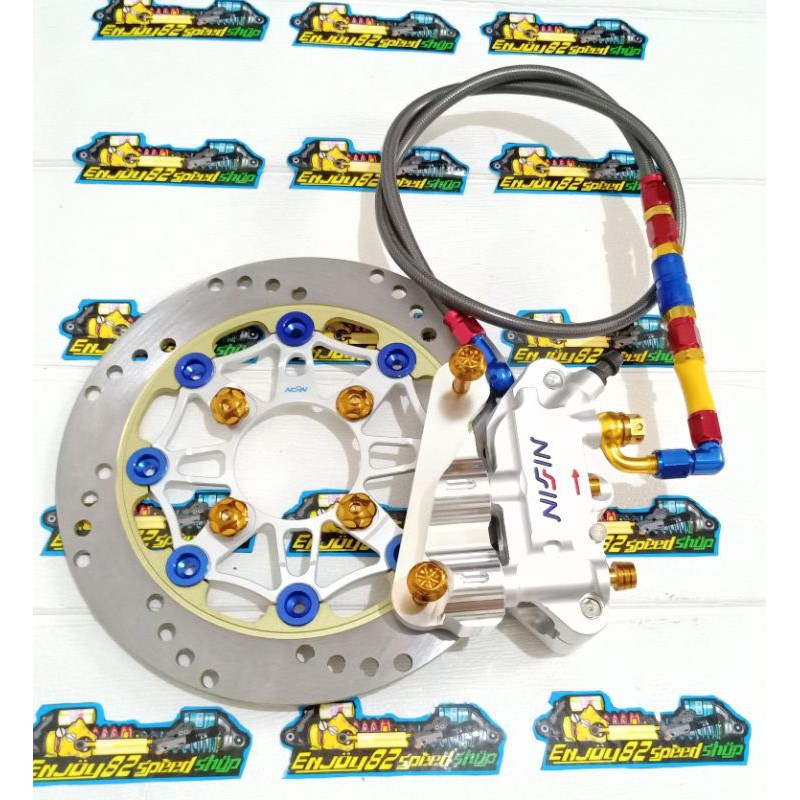 Paket Pengereman Kaliper 4p Monoblok Kiri Brekel All Beat Scopy Vario Disc cakram lubang 4