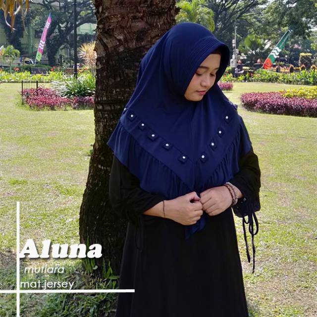 Jilbab instan aluna bahan jersey hiasan manik