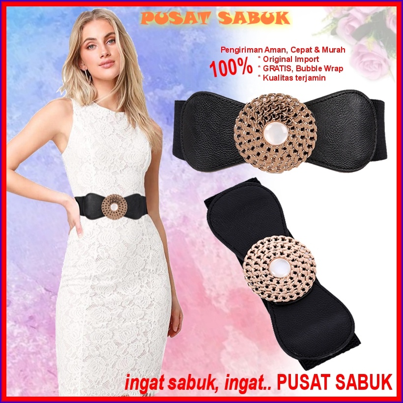 Ikat Pinggang Gesper Wanita Belt Lebar Sabuk Korea Obi Karet Elastis Cewek Gasper besar Hitam Fashion Cantik Murah Jumbo Women Praktis Aksesoris Emas Mewah Pingang Pesta Grosir Melar Blet Kekinian Corset Ramping Karet Waist Waistband Korset Besar GOld cm