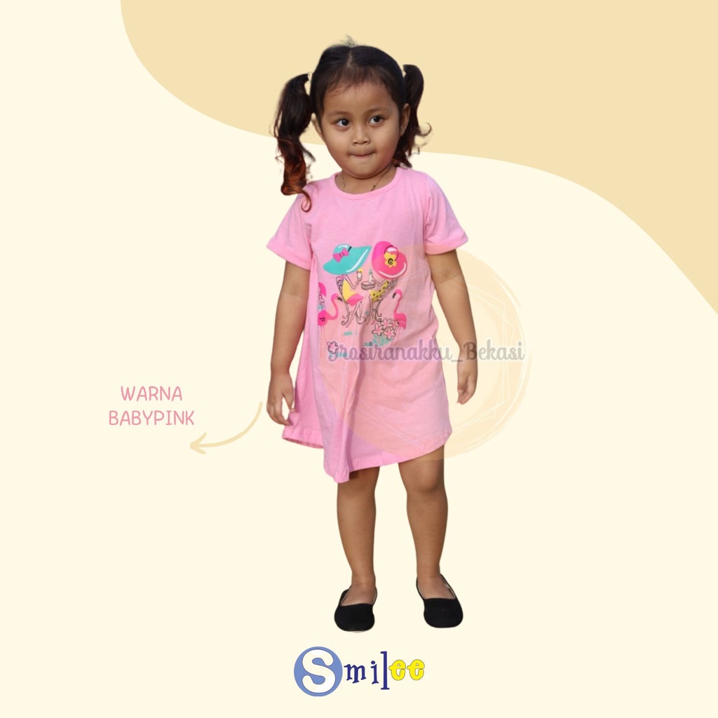 Daster Anak Smile Sablon Junior Motif Babypink Angsa Size 6-10Thn