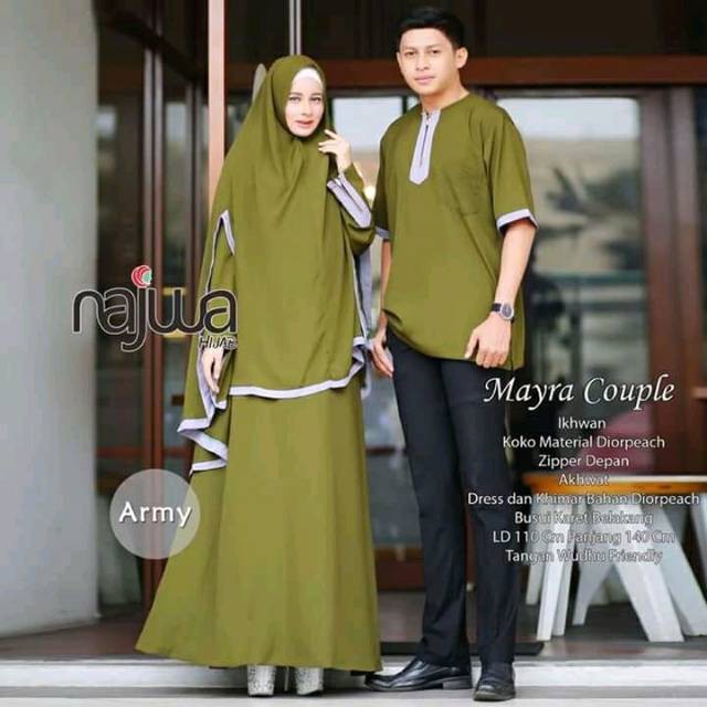 MAYRA COUPLE Bahan Moscrepe Gamis Couple Syari Setelan Couple Pria Wanita 2024 Gamis Set Pasangan Te