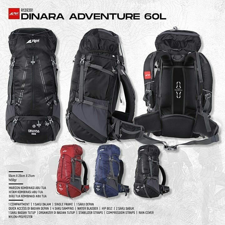 TAS GUNUNG AREI OUTDOORGEAR CARRIER REI DINARA ADVENTURE 60 LITER ORIGINAL INCLUDE RAINCOVER