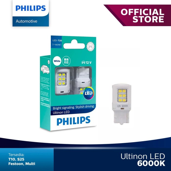 Philips Ultinon LED W21W T20 Lampu Malam Rem Stop Mobil Warna Putih