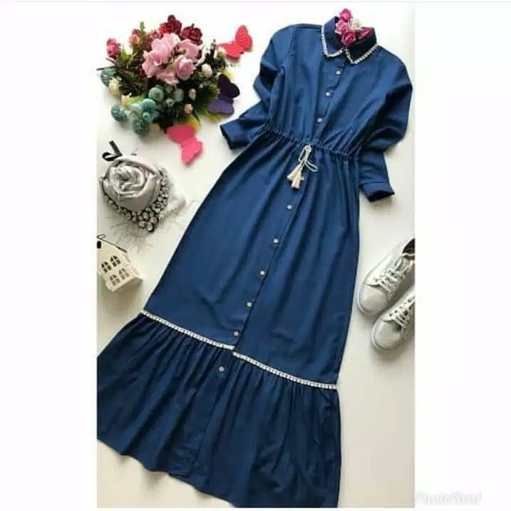 C.P - Elbise Dress Dress panjang polos mix renda