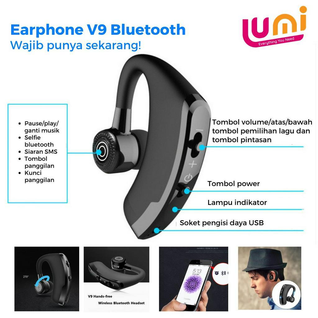 V9 Bluetooth Earphone 8D Bass Wireless Headset 5.0 Single Business Sport Headphone with Mic