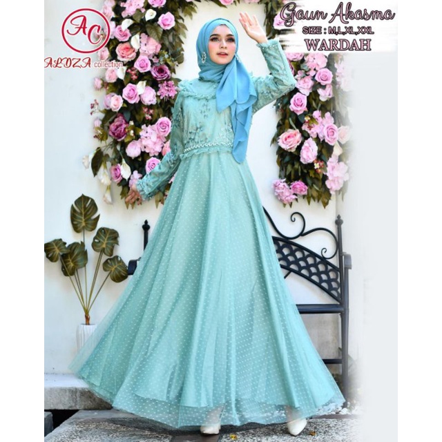 GAUN AKASMA MUTIARA / DRESS KOMBINASI TILLE DOT / DERSS PESTA / dress mewah