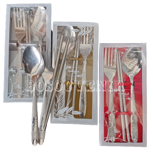 Souvenir Sendok Garpu Sumpit Stainles Bunga kemas Box mika / souvenir pernikahan