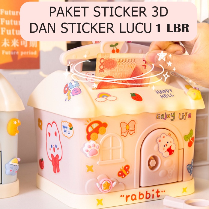 [ORGM] Pajangan Dekorasi Celengan Koin Bentuk Rumah dengan Sticker set 3D Bisa Koin Bisa Kertas Kado Anak