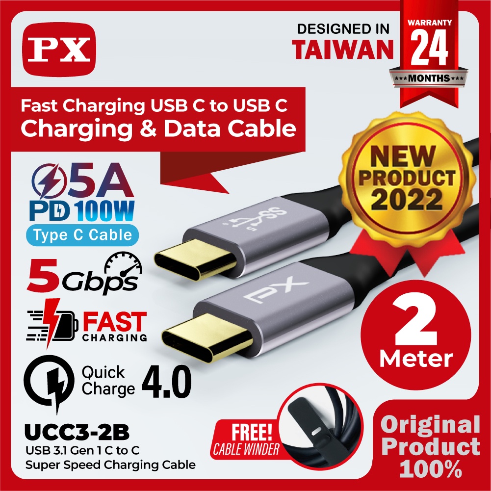 Kabel Data USB Type C To Type C Fast Charging 100W 2M PX UCC3-2B