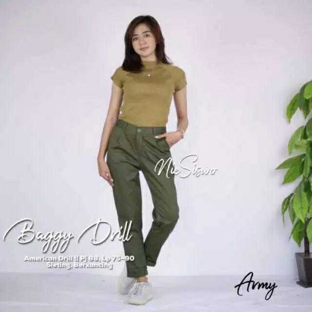  Celana  Wanita Baggy  Pant  American drill Shopee Indonesia