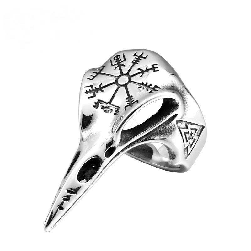 Cincin Desain Tengkorak Burung Gagak Gaya Retro Punk Rock Gothic Untuk Pria