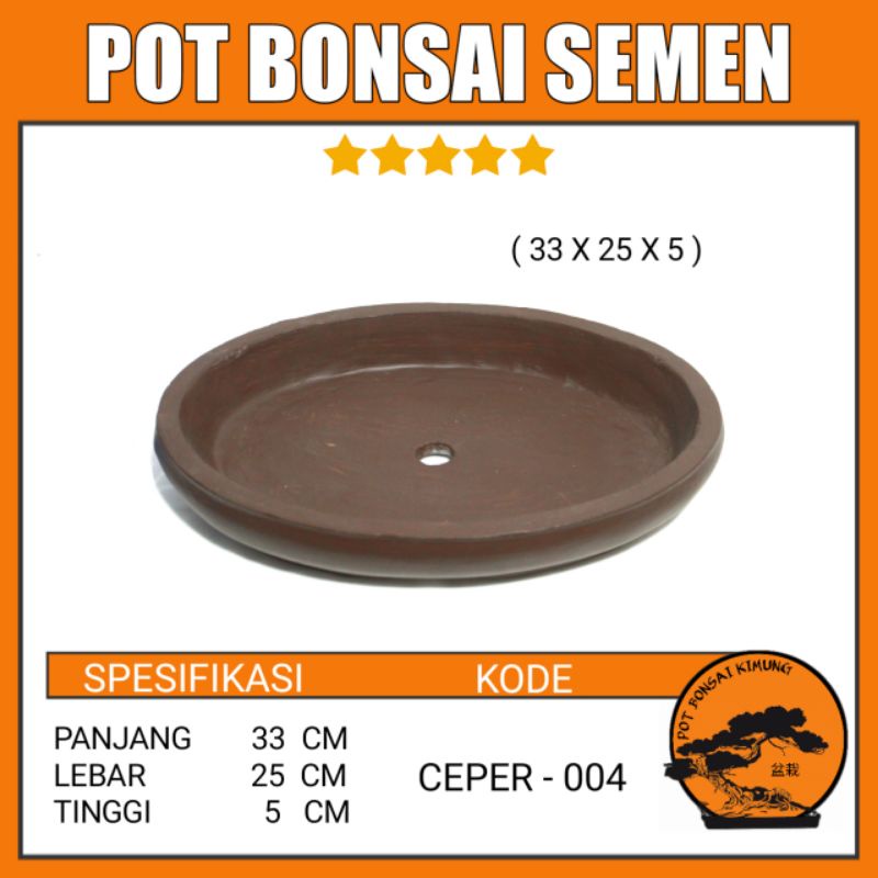 Pot Bonsai Berbahan Semen Bentuk Oval Ceper Kode 004