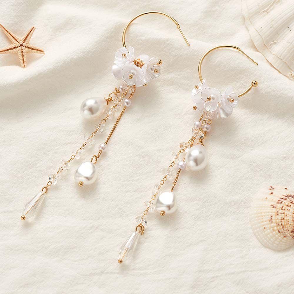 Mxbeauty Anting Tusuk Gantung Wanita Desain Bunga Hias Mutiara Imitasi Untuk Pantai / Pernikahan